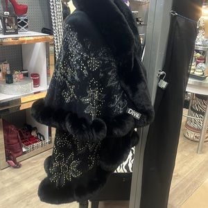 Diva double layered Faux fur Poncho with bling